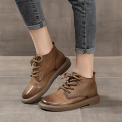 Women Ankle Flat Casual Cowhide Boots Newgew Shoes