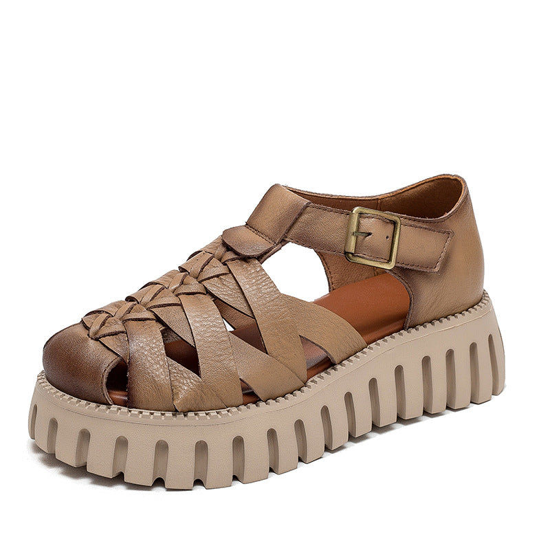 Women Handcraft Plaited Leather Platform Summer Sandals Newgew Shoes