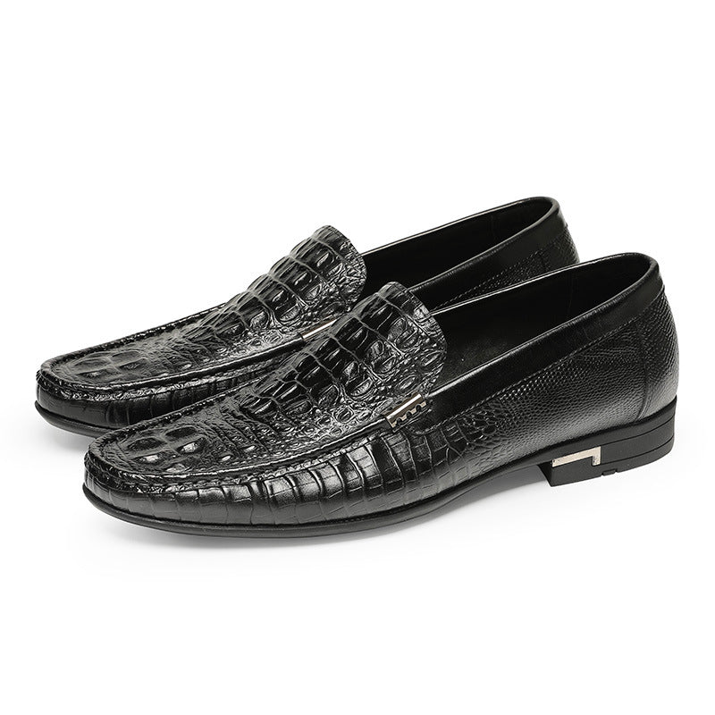 Men Classic Embossing Cowhide Casual Slip-On Loafers Newgew Shoes