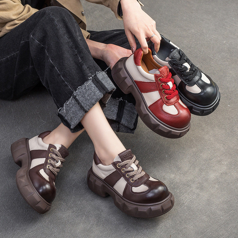 Women Retro Leather Patchwork Casual Shoes Newgew Shoes