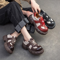 Women Retro Leather Patchwork Casual Shoes Newgew Shoes
