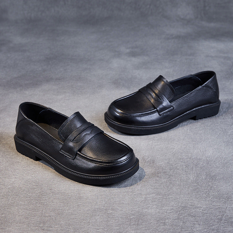 Women Minimalist Leather Soft Flat Casual Black Loafers Newgew Shoes