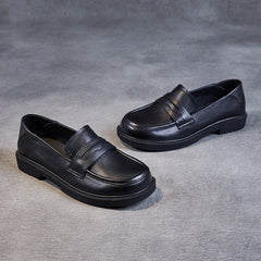 Women Minimalist Leather Soft Flat Casual Black Loafers Newgew Shoes