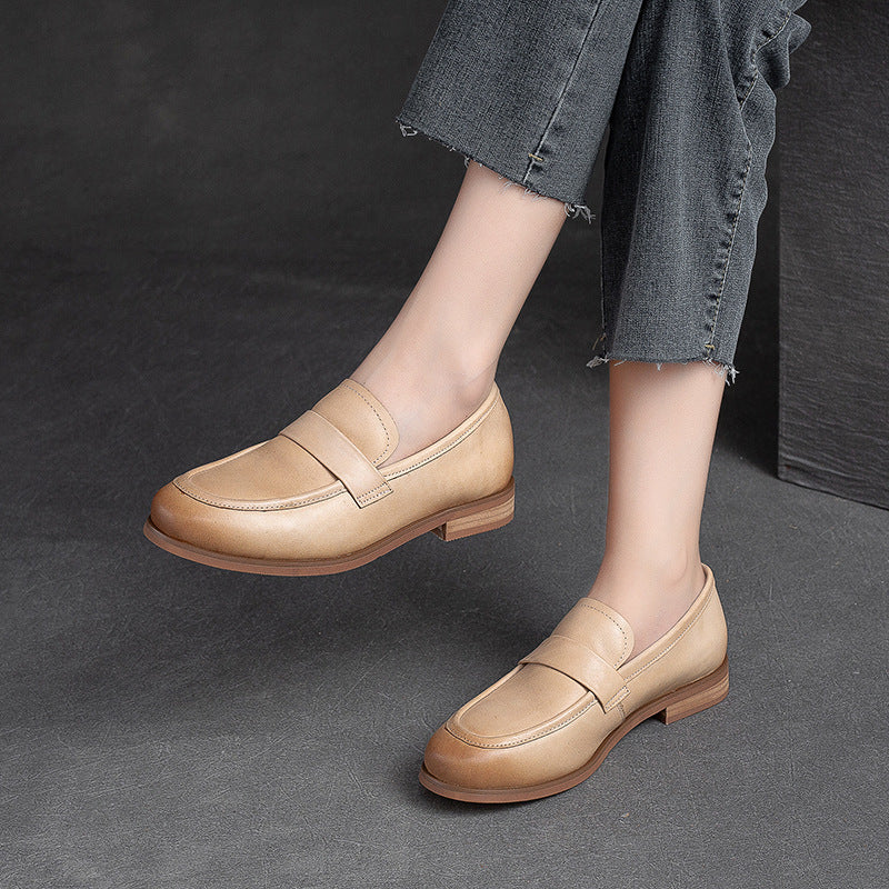 Women Classic Leather Solid Casual Loafers Newgew Shoes