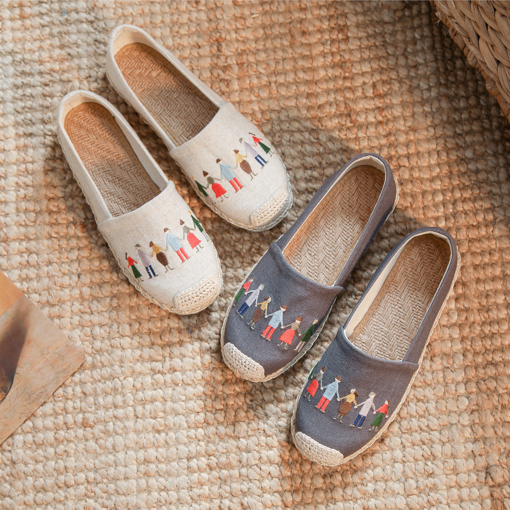 Women's Linen Embroidered Cloth Simple And Breathable Canvas Shoes Newgew