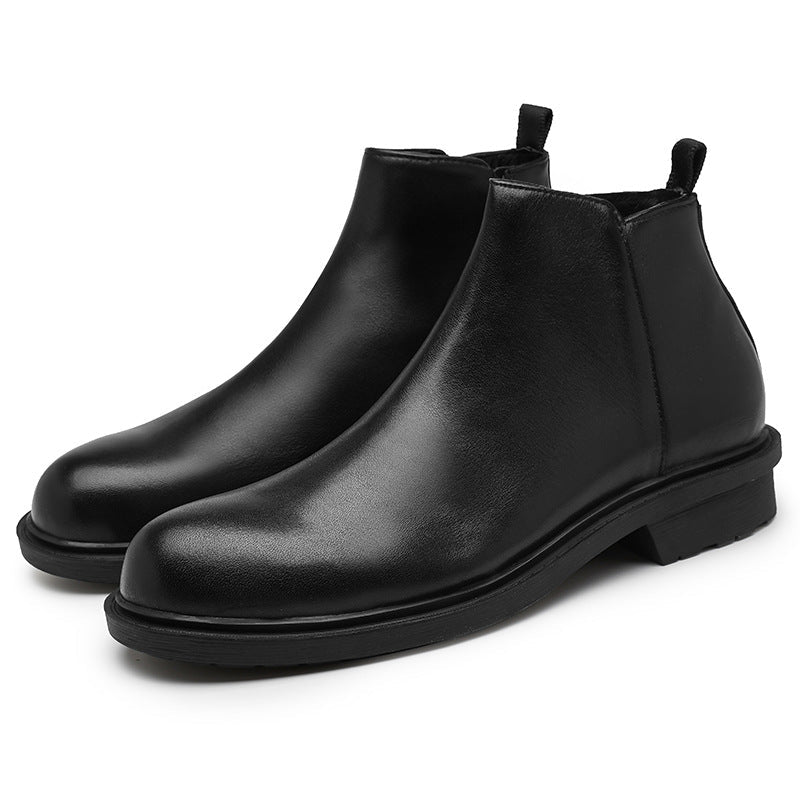 Men Retro Solid Leather Zipper Ankle Boots Newgew Shoes