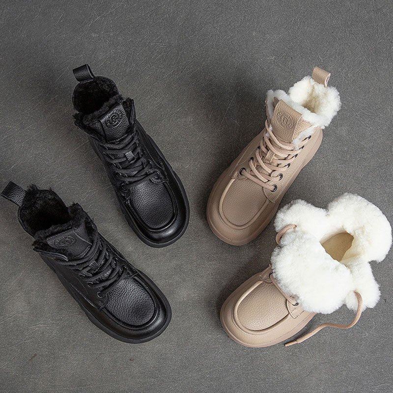 Women Casual Leather Woolen Snow Boots Newgew Shoes