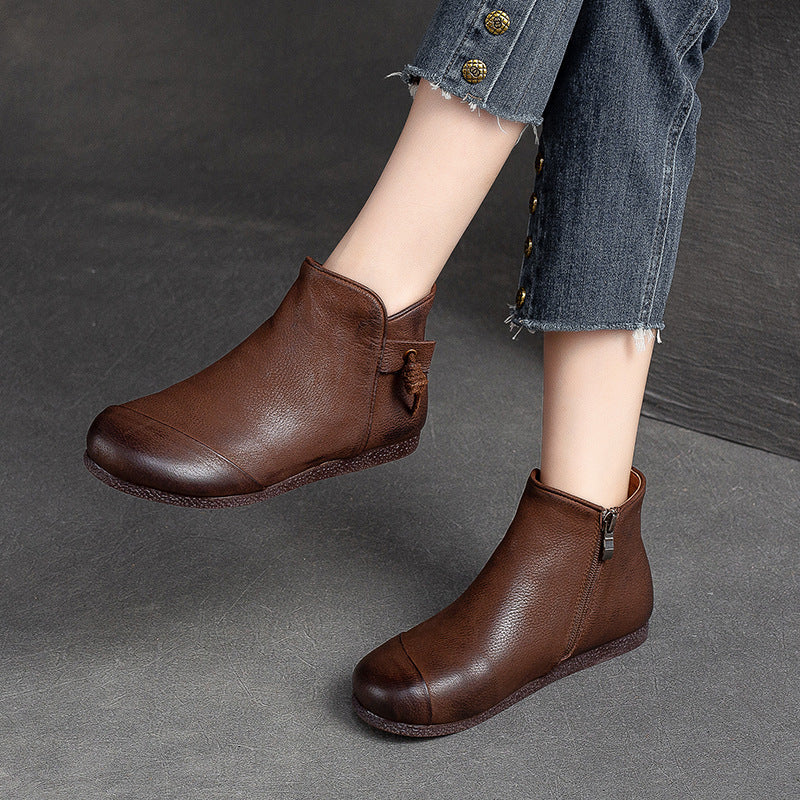 Women Retro Minimalist Leather Soft Flat Ankle Boots Newgew Shoes