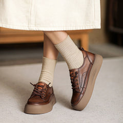Women Retro Leather Flat Thick Soled Casual Shoes Newgew Shoes
