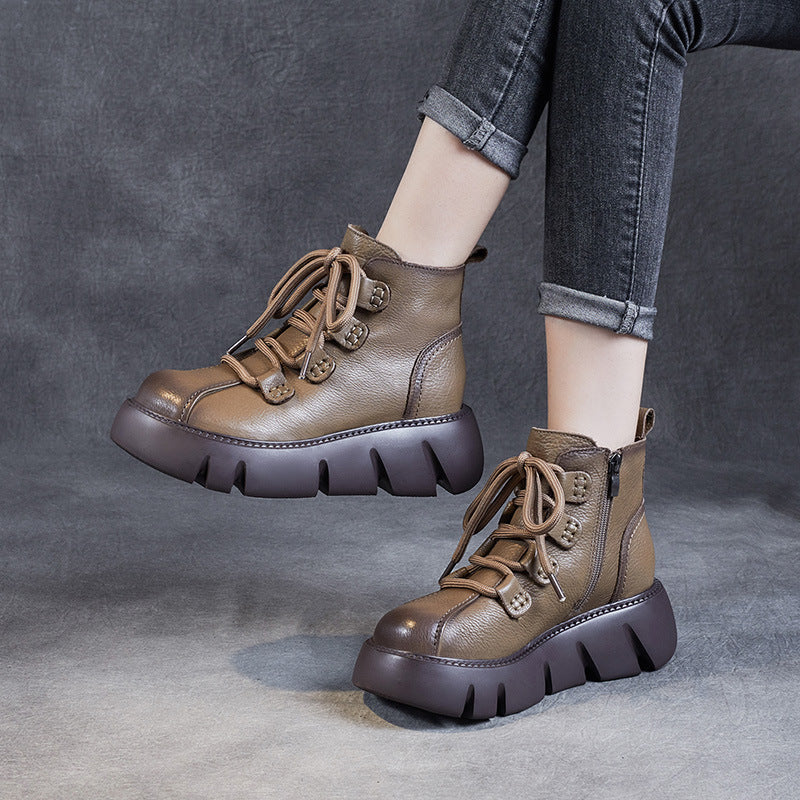 Women Casual Leather Platform Ankle Boots Newgew Shoes