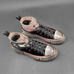 Men Stylish Glossy Leather Patchwork High Top Casual Shoes Newgew Shoes