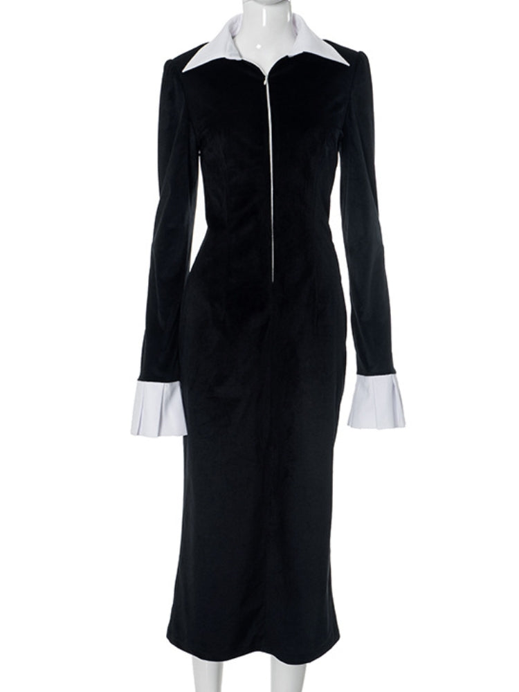 Contrast Collar Zipper Dress Newgew Dresses
