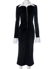Contrast Collar Zipper Dress Newgew Dresses