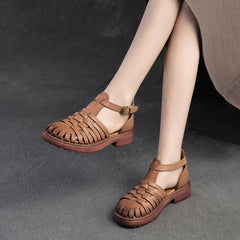 Women Retro Handmade Plaited Leather Casual Sandals Newgew Shoes