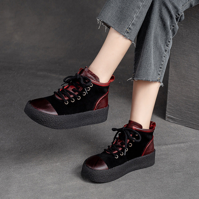 Women Retro Leather Flat Thick Soled Casual Shoes Newgew Shoes