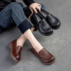 Women Retro Soft Solid Leather Flat Casual Loafers Newgew Shoes