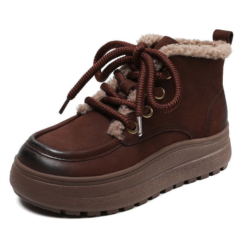 Women Retro Leather Warm Furred Casual Boots Newgew Shoes