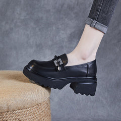 Women Retro Leather Casual Chunky Platform Loafers Newgew Shoes