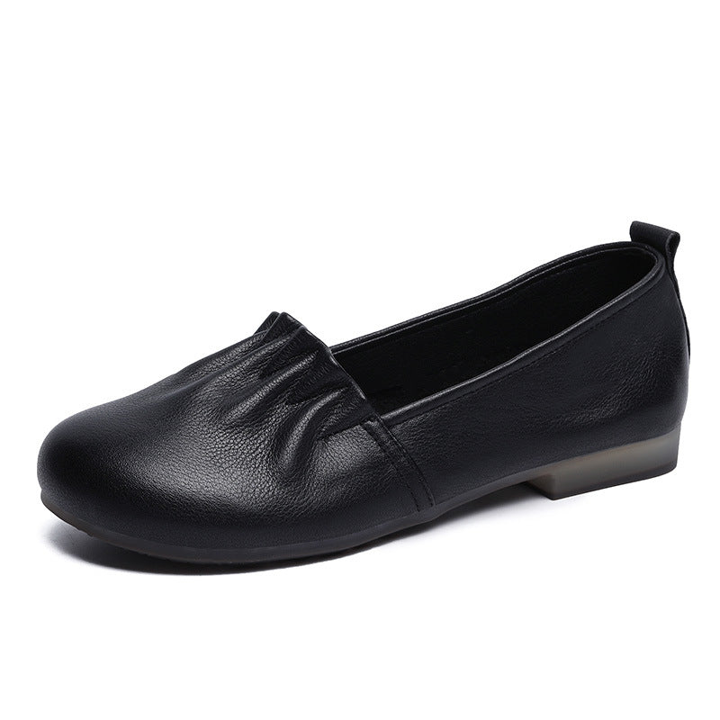 Women Retro Ruffle Leather Minimalist Soft Flats Newgew Shoes