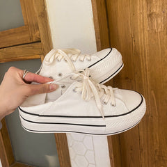 Women's Platform Color White Board Fashionable Canvas Shoes Newgew