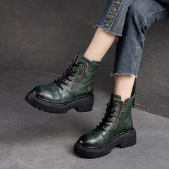 Women Retro Patchwork Leather Platform Boots Newgew Shoes