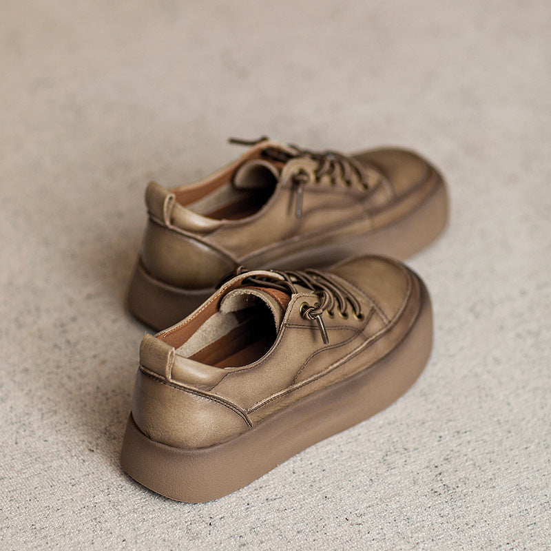 Women Retro Leather Flat Thick Soled Casual Shoes Newgew Shoes