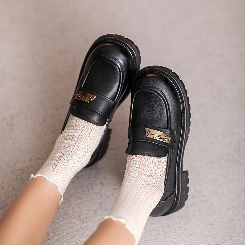 Women Retro Minimalist Leather Thick Soled Loafers Newgew Shoes