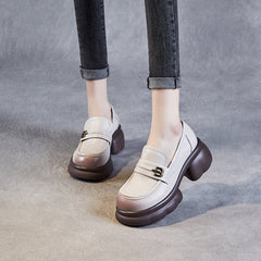 Women Retro Leather Platform Casual Loafers Newgew Shoes