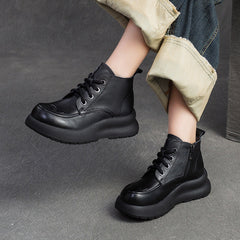 Women Retro Minimalist Leather Thick Soled Casual Boots Newgew Shoes