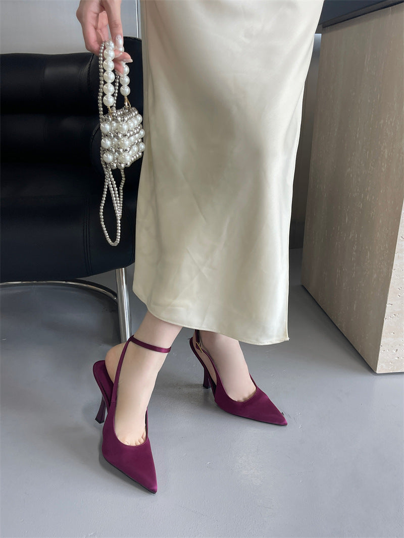 Satin cap-toe slingback high heels NewGew