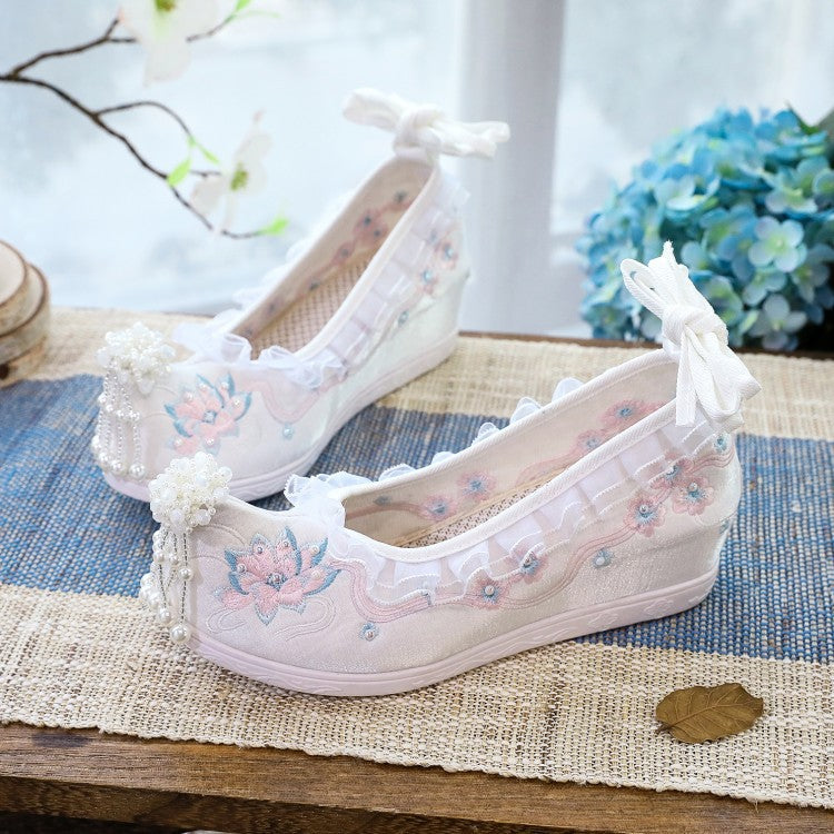 Ethnic Style Embroidered Height Increasing Insole Ancient Canvas Shoes Newgew