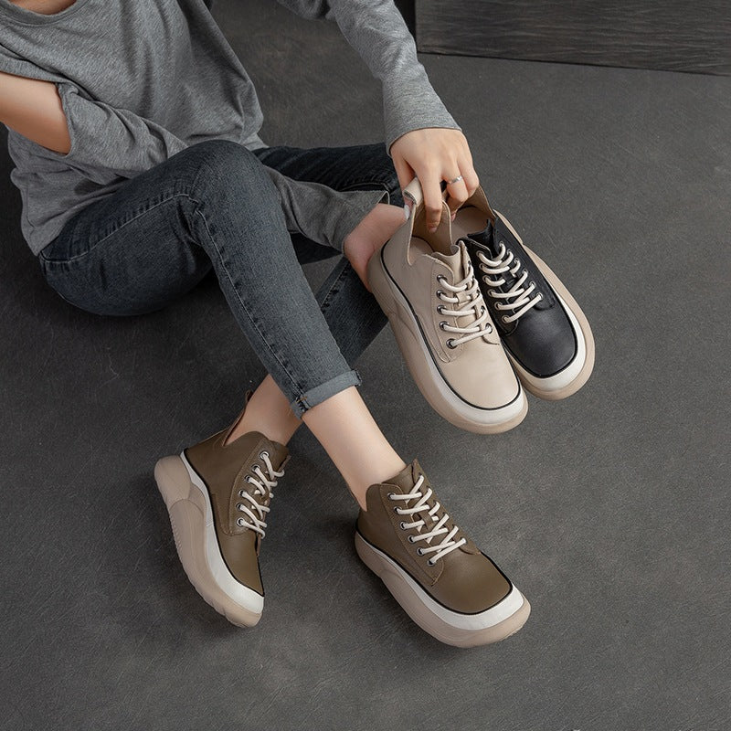 Women Fashion Leather Thick Sole Casual Shoes Newgew Shoes
