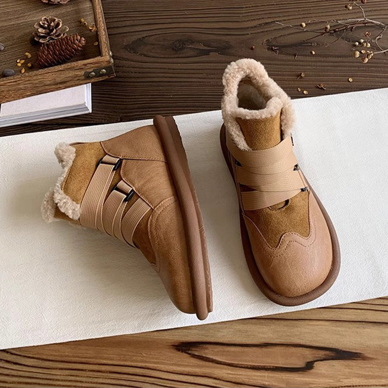 Women Retro Patchwork Flat Casual Boots Newgew Shoes