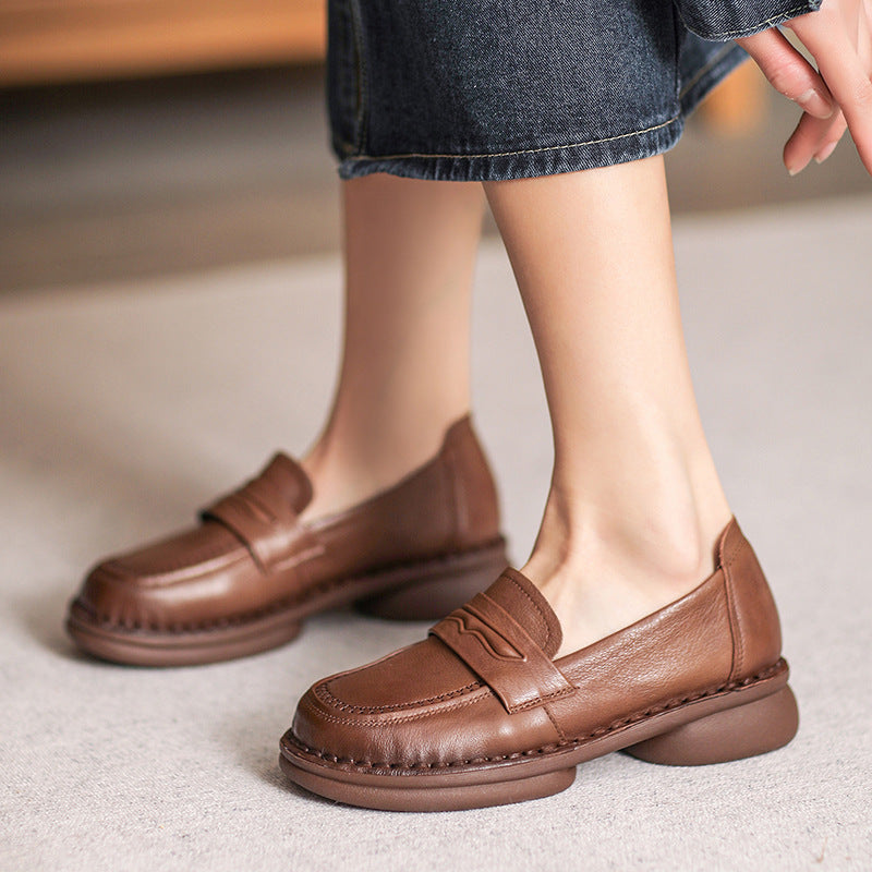 Women Retro Minimalist Leather Handmade Loafers Newgew Shoes