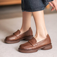 Women Retro Minimalist Leather Handmade Loafers Newgew Shoes