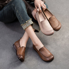 Women Retro Minimalist Leather Soft Casual Flats Shoes Newgew Shoes