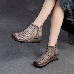 Women Minimalist Hollow Leather Casual Ankle Boots Newgew Shoes