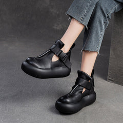 Women Retro Leather Platform Casual Shoes Newgew Shoes