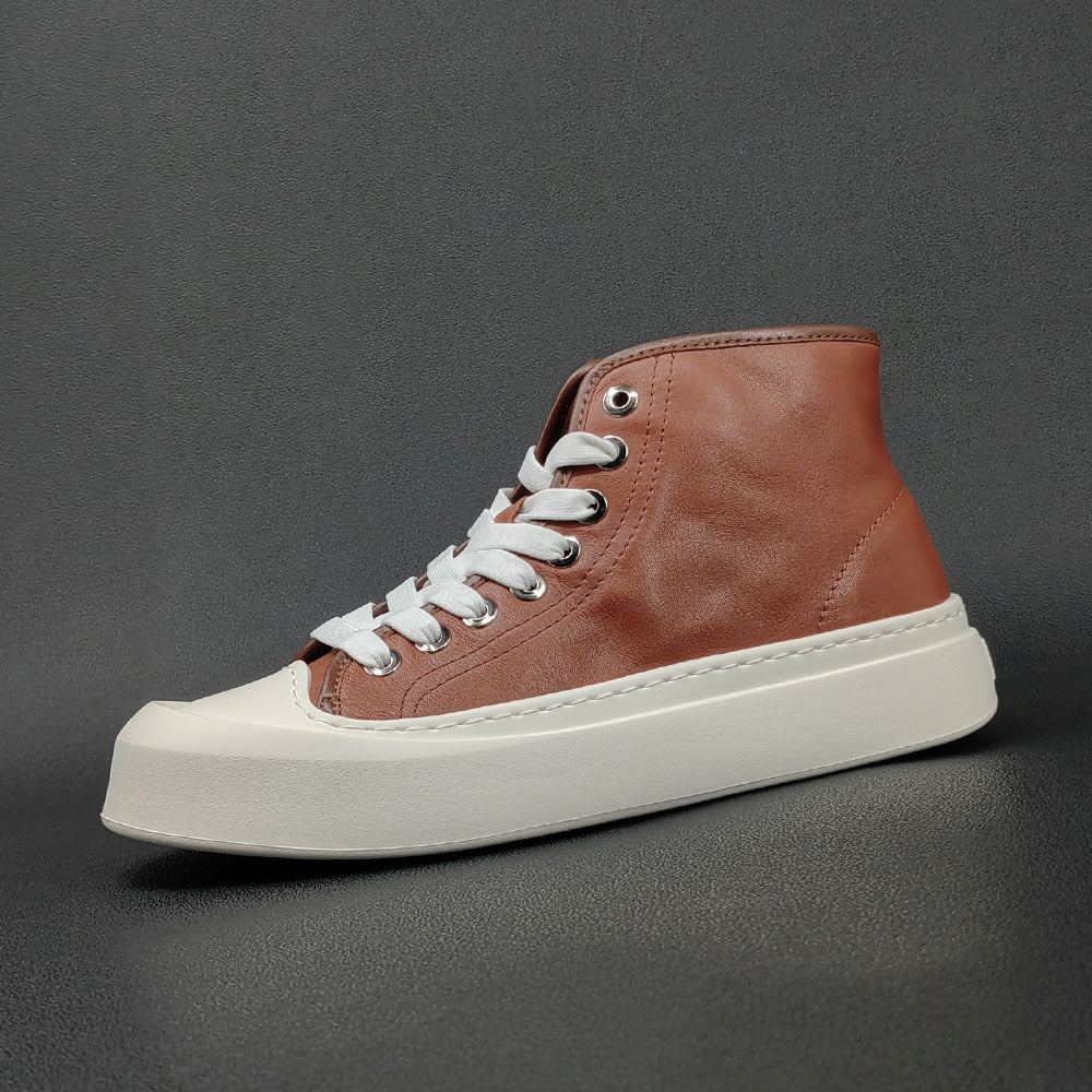 Men Stylish Leather High-Top Flat Casual Shoes Newgew Shoes