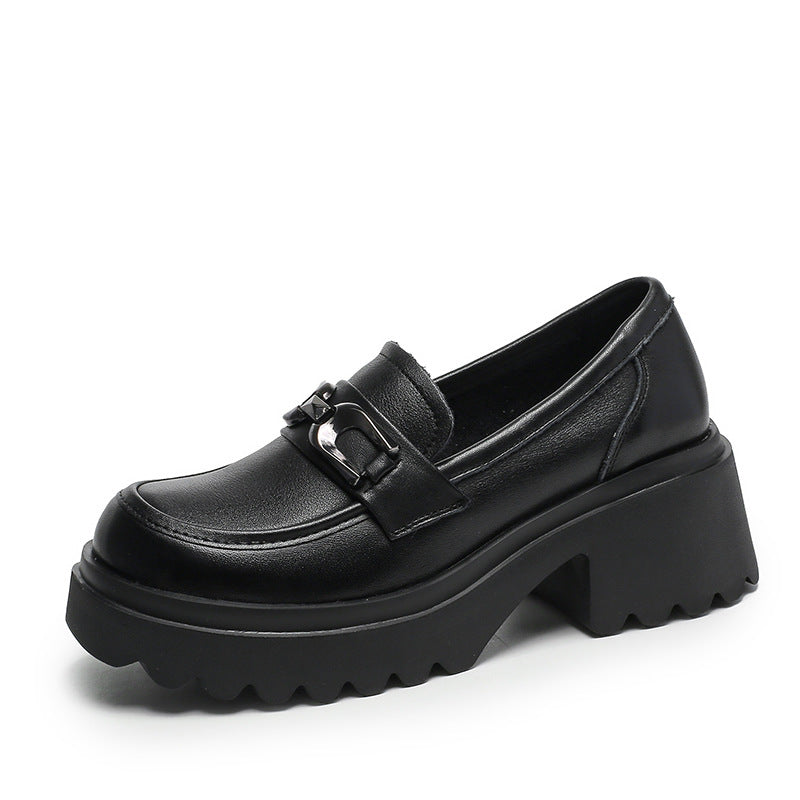 Women Retro Leather Chunky Sole Casual Loafers Newgew Shoes