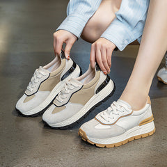 Women Minimalist Fashion Leather Thick Soled Casual Sneakers Newgew Shoes