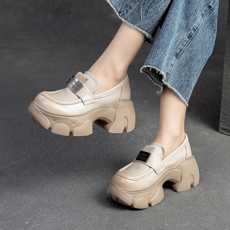 Women Minimalist Leather Chunky Platform Loafers Newgew Shoes