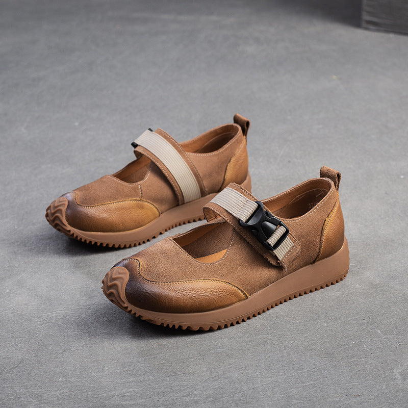 Women Retro Patchwork Leather Flat Casual Shoes Newgew Shoes