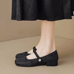 Women Retro Jacquard Low Block Mary Jane Shoes Newgew Shoes