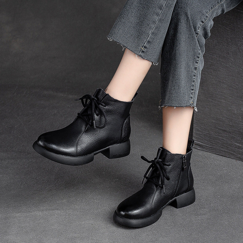 Women Minimalist Retro Leather Casual Ankle Boots Newgew Shoes