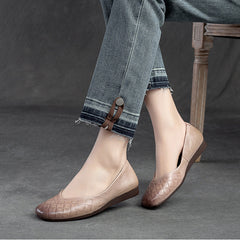 Women Retro Pliad Cowhide Casual Flats Newgew Shoes