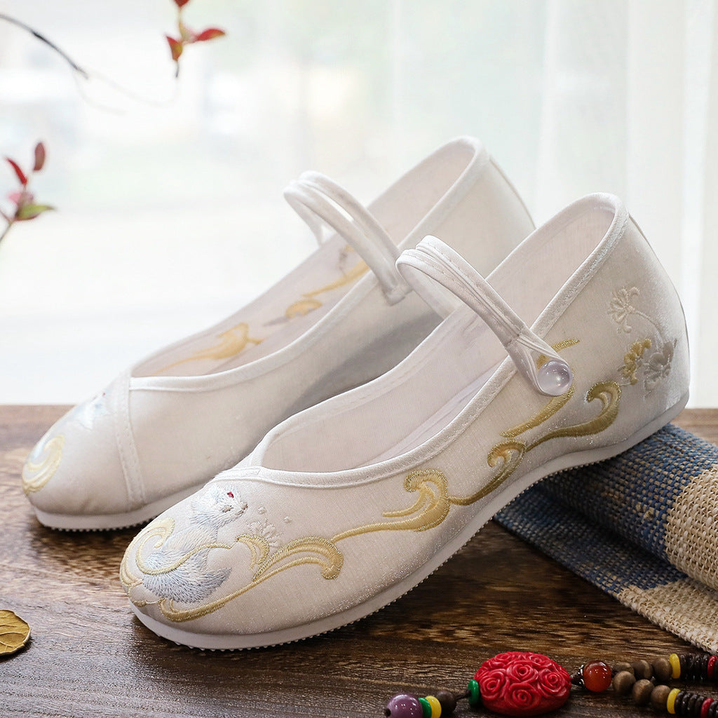 Women's Cloth Embroidered Height Increasing Insole Elegant Canvas Shoes Newgew