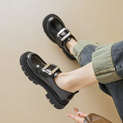 Women Fashion Glossy Velcro Tape Platform Loafers Newgew Shoes