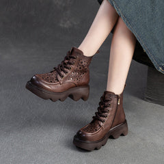 Women Minimalist Hollow Leather Lug Sole Casual Boots Newgew Shoes