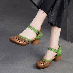 Women Retro Summer Hollow Leather Casual Sandals Newgew Shoes